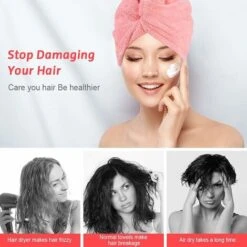 Cheveux Serviette, 2pcs Cheveux Séchage Serviettes, Super Absorbant En Microfibre Serviette Pour Cheveux Turban Avec Bouton De Design Cheveux Secs Rapidement Pour Femmes (2-pcs)，Fontainebleau -Promos Matériel Boutique 51906144 4