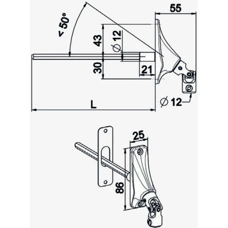 Sortie De Caisson - 60° / Ø12mm - Tige Hexa ø7mm / 355mm - Double Cardan ZF D596MB 2 Sortie De Caisson - 60° / Ø12mm - Tige Hexa ø7mm / 355mm - Double Cardan ZF D596MB – Image 2
