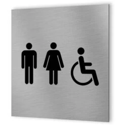 Pictogramme Panneau Signalétique WC Format 20 Cm X 20 Cm En Dibond Aluminium Brossé - Modèle Toilettes TRIO