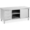 Meuble Bas Inox Table Travail Armoire Portes Coulissantes & 3 Tiroirs 200x60cm