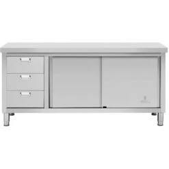 Meuble Bas Inox Table Travail Armoire Portes Coulissantes & 3 Tiroirs 200x60cm -Promos Matériel Boutique 53951977 4