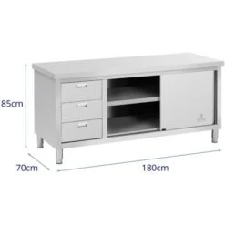 Meuble Bas Inox Table Travail Armoire Portes Coulissantes & 3 Tiroirs 200x60cm -Promos Matériel Boutique 53951977 5