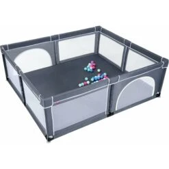 COSTWAY Parc Pour Bébé 206 X 185.5 Cm, Parc Enfant Intérieur Et Extérieur, Centre D’Activités Pour Enfants Avec Base Antidérapante Gris