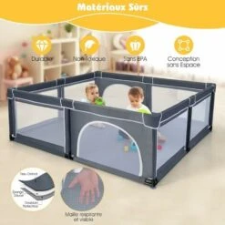 COSTWAY Parc Pour Bébé 206 X 185.5 Cm, Parc Enfant Intérieur Et Extérieur, Centre D’Activités Pour Enfants Avec Base Antidérapante Gris -Promos Matériel Boutique 53989120 3