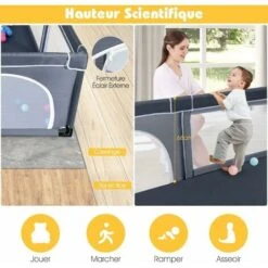 COSTWAY Parc Pour Bébé 206 X 185.5 Cm, Parc Enfant Intérieur Et Extérieur, Centre D’Activités Pour Enfants Avec Base Antidérapante Gris -Promos Matériel Boutique 53989120 4