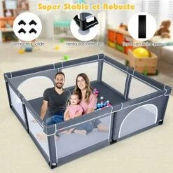 COSTWAY Parc Pour Bébé 206 X 185.5 Cm, Parc Enfant Intérieur Et Extérieur, Centre D’Activités Pour Enfants Avec Base Antidérapante Gris -Promos Matériel Boutique 53989120 5