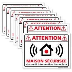 Autocollants Maison Sécurisée & Intervention Immédiate, Lot De 8 Autocollants Dissuasifs. Adhésifs Pour Sécuriser Sa Maison - Adhésif Blanc - 80 X 60 Mm