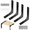 4pcs Triomphe Équerre Pour Étagère Murale Noire Support D’Étagère En Métal Équerre De Fixation Murale Equerre Murale En Forme De L Pour Meubles Décoration Connexion Avec Vis 150 X 125mm