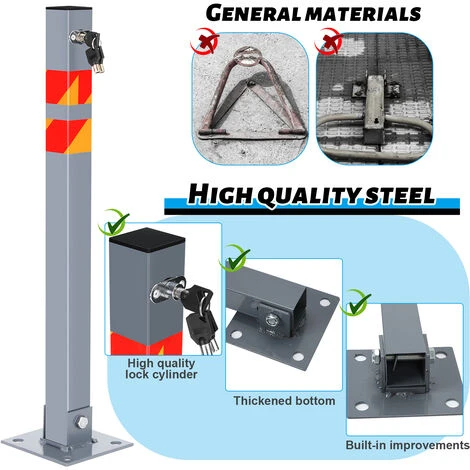 VINGO 3 Kit Poteau De Délimitation 65cm Barrière De Parking Rabattable Bollard à Bétonner 4 VINGO 3 Kit Poteau De Délimitation 65cm Barrière De Parking Rabattable Bollard à Bétonner – Image 4
