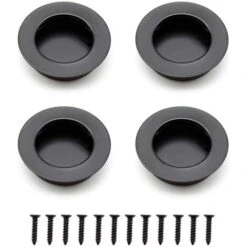 4 Pièces Poignée De Porte Coulissante Poignée Encastrable Ronde Pour Tiroirs Armoires - Noir