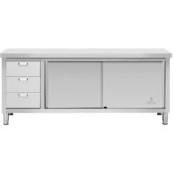Meuble Bas Inox Table Travail Armoire Portes Coulissantes 200x70cm 3 Tiroirs -Promos Matériel Boutique 56477491 4