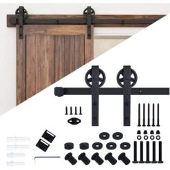 STOEX Quincaillerie Kit De Rail Roulettes Pour Porte Coulissante Hardware Ensemble Industriel Pour Simple Porte Suspendue En Bois Sliding Barn Door - 1.5M/5FT