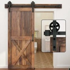 STOEX Quincaillerie Kit De Rail Roulettes Pour Porte Coulissante Hardware Ensemble Industriel Pour Simple Porte Suspendue En Bois Sliding Barn Door - 1.5M/5FT -Promos Matériel Boutique 56480646 3