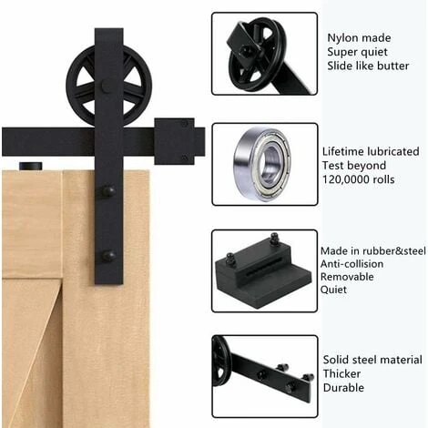 STOEX Quincaillerie Kit De Rail Roulettes Pour Porte Coulissante Hardware Ensemble Industriel Pour Simple Porte Suspendue En Bois Sliding Barn Door - 1.8M/6FT 2 STOEX Quincaillerie Kit De Rail Roulettes Pour Porte Coulissante Hardware Ensemble Industriel Pour Simple Porte Suspendue En Bois Sliding Barn Door - 1.8M/6FT – Image 2