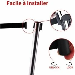 GOPLUS Lot De 6 Poteau De File D'Attente Noir Avec Cordon Noir,Poteaux De Guidage Retractables Avec Ceinture Retractable De 2M,Poteau De Separation Retractable,File D'Attente En Acier (6, Argent+Noir) -Promos Matériel Boutique 57205519 4