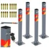 SWANEW 4 Kit Poteau De Délimitation 65cm Barrière De Parking Rabattable Bollard à Bétonner
