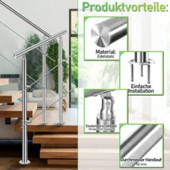 TolleTour Rampe D'escalier Acier Inoxydable Main Courante Balustrade Garde-corps Argenté 100 Cm 0 Crossbars 7 TolleTour Rampe D'escalier Acier Inoxydable Main Courante Balustrade Garde-corps Argenté 100 Cm 0 Crossbars -Promos Matériel Boutique 57645388 3