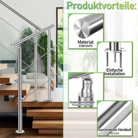 TolleTour Rampe D'escalier Acier Inoxydable Main Courante Balustrade Garde-corps Argenté 100 Cm 0 Crossbars 3 TolleTour Rampe D'escalier Acier Inoxydable Main Courante Balustrade Garde-corps Argenté 100 Cm 0 Crossbars – Image 3