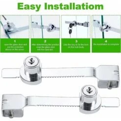 Lot De 4 Verrous De Porte Coulissante En Verre Avec Finition Chromée, Clés Identiques,petites,GU.B/bon -Promos Matériel Boutique 58462162 4