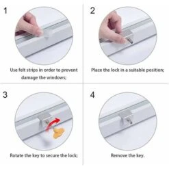 Loquet De Baie Coulissante, 2 PCS Serrure De Fenêtre Coulissante En Alliage D'aluminium Anti-dérapant Serrure De Fenêtre De Sécurité Avec Bloc De Porte Coulissante à Clé Loquet Coulissant Pour Enfants -Promos Matériel Boutique 58575733 5