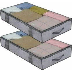 Sac De Rangement Sous Lit Lot De 2, Closet Organizer Sac Souple, Pliable, Pour Ranger Les Vêtements, Couettes, 100 X 50 X 15 Cm, Gris Lin,