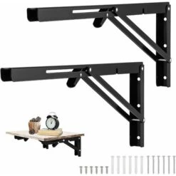 ZOLGINAH 2 Pièces Equerre Rabattable Murale Noir, 400 X170mm Support Console Pliable Equerre, Équerre Pliante Charge Lourde, Supports Équerre Étagère Pliante Pour Garage établi