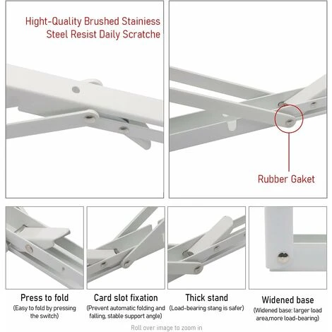 ZOLGINAH Lot De 2 Equerre Etagere 400mm, Support Console Pliable, Acier Inoxydable Equerre Rabattable Murale, 80KG/176lbs Porteur Blanc 3 ZOLGINAH Lot De 2 Equerre Etagere 400mm, Support Console Pliable, Acier Inoxydable Equerre Rabattable Murale, 80KG/176lbs Porteur Blanc – Image 3