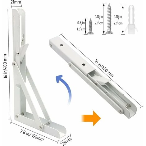 ZOLGINAH Lot De 2 Equerre Etagere 400mm, Support Console Pliable, Acier Inoxydable Equerre Rabattable Murale, 80KG/176lbs Porteur Blanc 5 ZOLGINAH Lot De 2 Equerre Etagere 400mm, Support Console Pliable, Acier Inoxydable Equerre Rabattable Murale, 80KG/176lbs Porteur Blanc – Image 5