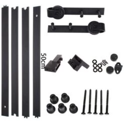 200cm/6,6FT Kit De Quincaillerie Pour Porte Coulissante Système De Rail Suspendu Pour Porte Grange Coulissante -Promos Matériel Boutique 59738491 5