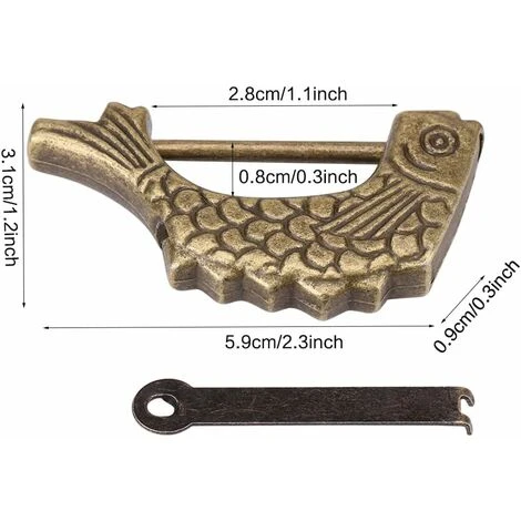 Déstockage Serrure En Forme De Poisson En Métal Serrure En Forme De Poisson En Bronze Antique Ancien Cadenas Chinois Avec Clé Pour Boîte à Bijoux Tiroir 59 × 31mm 4 Déstockage Serrure En Forme De Poisson En Métal Serrure En Forme De Poisson En Bronze Antique Ancien Cadenas Chinois Avec Clé Pour Boîte à Bijoux Tiroir 59 × 31mm – Image 4