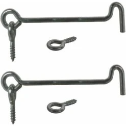 2x Crochets D'arrêt Avec Vis à œillet 4x100mm Acier Argenté Fermeture Porte Bois Contrevent Crochet Attache Vérou Verrou Blocage