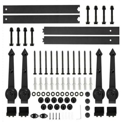 Quincaillerie Kit De Rail Pour Double Porte Coulissante-366CM , Ensemble Industriel Hardware Kit Pour Porte Suspendue En Bois Système De Porte Avec Roulettes Et Rail 2 Quincaillerie Kit De Rail Pour Double Porte Coulissante-366CM , Ensemble Industriel Hardware Kit Pour Porte Suspendue En Bois Système De Porte Avec Roulettes Et Rail – Image 2