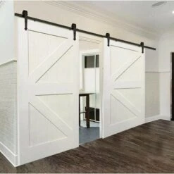 Quincaillerie Kit De Rail Pour Double Porte Coulissante-366CM , Ensemble Industriel Hardware Kit Pour Porte Suspendue En Bois Système De Porte Avec Roulettes Et Rail 8 Quincaillerie Kit De Rail Pour Double Porte Coulissante-366CM , Ensemble Industriel Hardware Kit Pour Porte Suspendue En Bois Système De Porte Avec Roulettes Et Rail -Promos Matériel Boutique 60287734 4