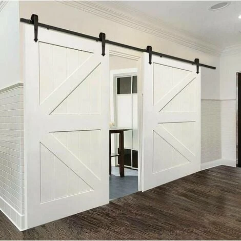 Quincaillerie Kit De Rail Pour Double Porte Coulissante-366CM , Ensemble Industriel Hardware Kit Pour Porte Suspendue En Bois Système De Porte Avec Roulettes Et Rail 4 Quincaillerie Kit De Rail Pour Double Porte Coulissante-366CM , Ensemble Industriel Hardware Kit Pour Porte Suspendue En Bois Système De Porte Avec Roulettes Et Rail – Image 4