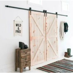 Quincaillerie Kit De Rail Pour Double Porte Coulissante-366CM , Ensemble Industriel Hardware Kit Pour Porte Suspendue En Bois Système De Porte Avec Roulettes Et Rail 9 Quincaillerie Kit De Rail Pour Double Porte Coulissante-366CM , Ensemble Industriel Hardware Kit Pour Porte Suspendue En Bois Système De Porte Avec Roulettes Et Rail -Promos Matériel Boutique 60287734 5