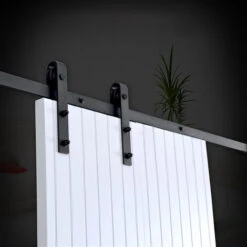 Hofuton 300cm Quincaillerie Kit De Rail Pour Porte Coulissante - Ensemble Kit Pour Porte Suspendue Système De Porte Avec Roulette Et Rail - Noir -Promos Matériel Boutique 61284218 5