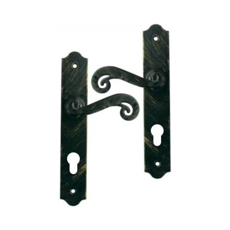 Poignée De Porte D'entrée En Fer Forgé Noir Patiné Sur Plaque Clé I Entraxe 195 Mm, SOLOGNE 1 Poignée De Porte D'entrée En Fer Forgé Noir Patiné Sur Plaque Clé I Entraxe 195 Mm, SOLOGNE