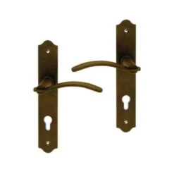 Poignée De Porte Extérieure Rustique En Fer Rouillé Sur Plaque Clé I Entraxe 195 Mm, GASCOGNE