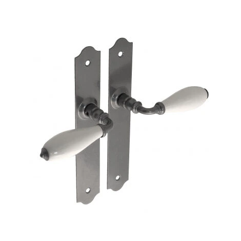 Poignée De Porte Intérieure Rustique En Style Fer Forgé Patiné Et Porcelaine Beige Sur Plaque BdC Entraxe 195 Mm, RUSTICA 1 Poignée De Porte Intérieure Rustique En Style Fer Forgé Patiné Et Porcelaine Beige Sur Plaque BdC Entraxe 195 Mm, RUSTICA