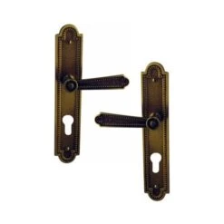 Poignée De Porte D'entrée En Laiton Patiné Sur Plaque Clé I Entraxe 195 Mm, CHENONCEAUX