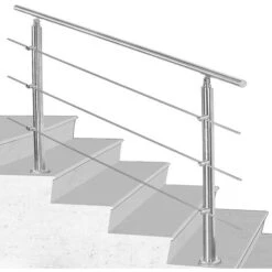EINFEBEN Rampe D'escalier Acier Inoxydable Main Courante Balustrade Garde-corps Argenté 80 Cm 3 Crossbars