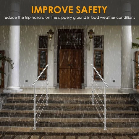 EINFEBEN Rampe D'escalier Acier Inoxydable Main Courante Balustrade Garde-corps Argenté 80 Cm 3 Crossbars 3 EINFEBEN Rampe D'escalier Acier Inoxydable Main Courante Balustrade Garde-corps Argenté 80 Cm 3 Crossbars – Image 3