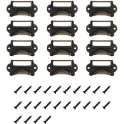 12 Pcs Poignée De Coquille Vintage, Fer Incurvé Bouton De Porte Avec Vis, Bronze Cadre Étiquette De Nom, Porte Étiquettes En Métal, Poignées De Tirage Pour Tiroir Armoire Cuisine Placard 7X3.5cm (Bron