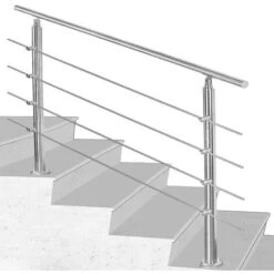 SWANEW Rampe D'escalier Acier Inoxydable Main Courante Balustrade Garde-corps Argenté 120 Cm 4 Crossbars