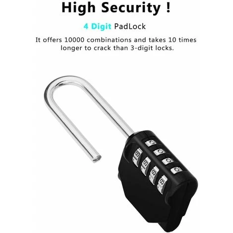 Déstockage Cadenas Code Anse Longue Exterieur Pour Portail, Abri De Jardin, 4 Chiffres Grande Cadena A Combinaison Long Pour Casier Vestiaire Sport, College, Scolaire, Serrure Combinée Noir 2 Déstockage Cadenas Code Anse Longue Exterieur Pour Portail, Abri De Jardin, 4 Chiffres Grande Cadena A Combinaison Long Pour Casier Vestiaire Sport, College, Scolaire, Serrure Combinée Noir – Image 2