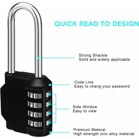 Déstockage Cadenas Code Anse Longue Exterieur Pour Portail, Abri De Jardin, 4 Chiffres Grande Cadena A Combinaison Long Pour Casier Vestiaire Sport, College, Scolaire, Serrure Combinée Noir 3 Déstockage Cadenas Code Anse Longue Exterieur Pour Portail, Abri De Jardin, 4 Chiffres Grande Cadena A Combinaison Long Pour Casier Vestiaire Sport, College, Scolaire, Serrure Combinée Noir – Image 3