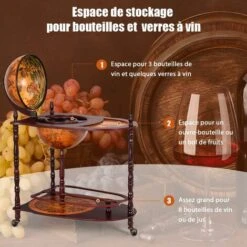 RELAX4LIFE Armoire De Vin Forme De Globle Terrestre 41,5 X 41,5 X 57CM En Bois Et Plastique Armoire Vintage Bon Ornement à Domicile (Brun-XL) -Promos Matériel Boutique 64129988 3