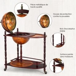 RELAX4LIFE Armoire De Vin Forme De Globle Terrestre 41,5 X 41,5 X 57CM En Bois Et Plastique Armoire Vintage Bon Ornement à Domicile (Brun-XL) -Promos Matériel Boutique 64129988 4