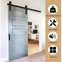 SWANEW Système De Porte Coulissante Ensemble D'accessoires Pour Rail Au Sol Rail De Porte à Rouleau En Bois Verre 150kg Streifen 152CM -Promos Matériel Boutique 64454428 3