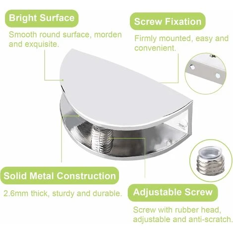 Lot De 8 Pinces De Serrage Réglables Pour étagère En Verre Sans Cadre En Alliage De Zinc - Pinces De Serrage Pour Verre De 8 à 12 Mm D'épaisseur - En Chrome Poli 4 Lot De 8 Pinces De Serrage Réglables Pour étagère En Verre Sans Cadre En Alliage De Zinc - Pinces De Serrage Pour Verre De 8 à 12 Mm D'épaisseur - En Chrome Poli – Image 4